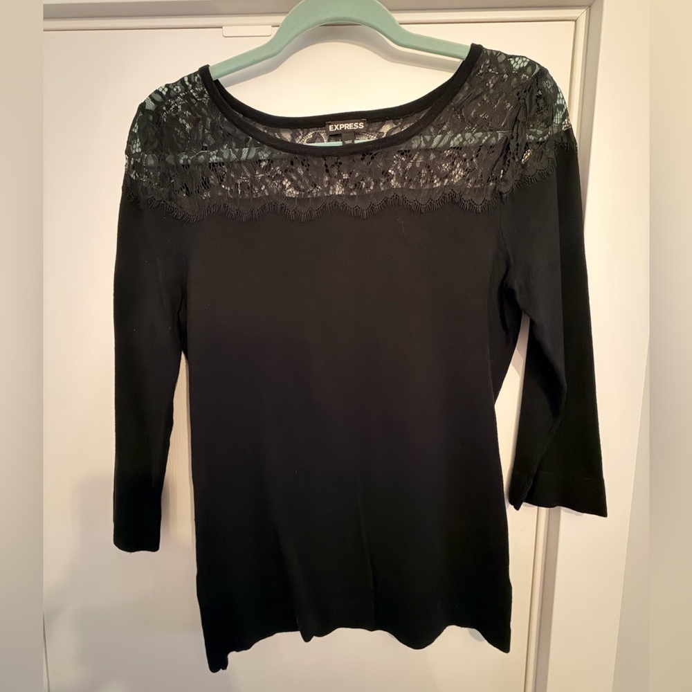 Express Women's Black Lace Detail Top